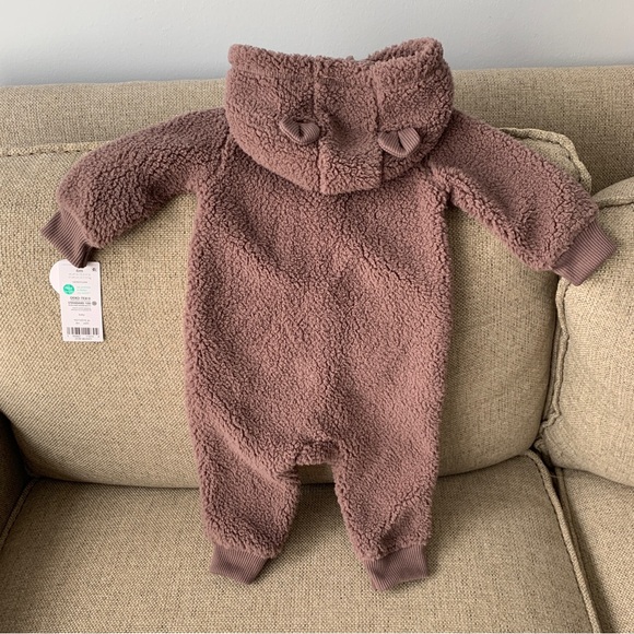 NEW Carters Baby Boys Teddy Bear One Piece Brown Hooded Sherpa Fleece 6 Months - Picture 5 of 10